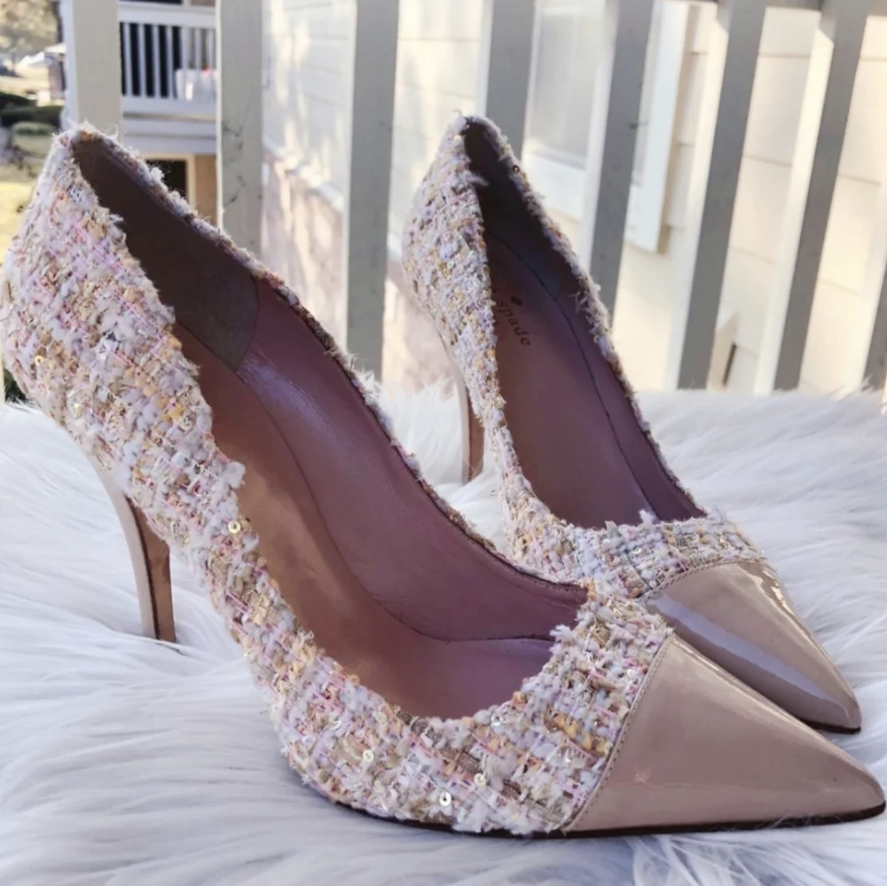 Kate Spade Lacy Tweed Heels 8.5 - Blush Pink Pastel